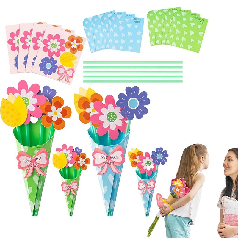 12pcs/set Mother's Day Flower Greeting Card Paper Handmade Mothers Day Card Flower Bouquet Greeting Card Thank You Card Gifts