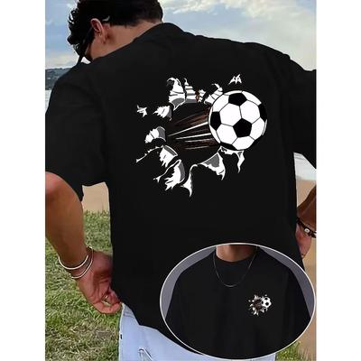 Men's Summer Casual Short-Sleeve T-Shirt with Round Neck, Football Player Silhouette Print Tee,Printed On Front and Back, Refreshing and Comfortable