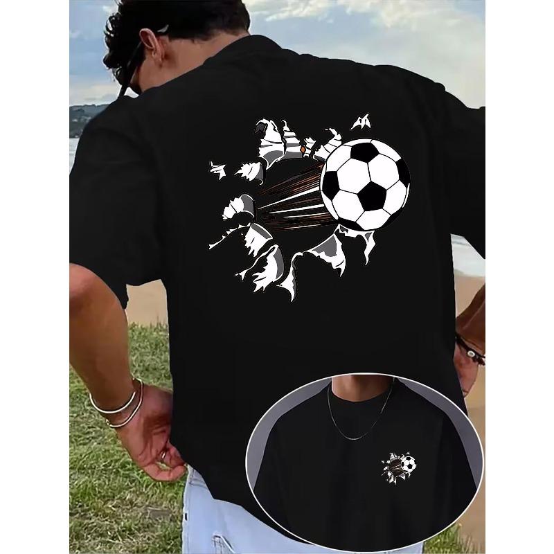 

Men s Summer Casual Short-Sleeve T-Shirt with Round Neck, Football Player Silhouette Print Tee,Printed on Front and Back, Refreshing and Comfortable S чёрный