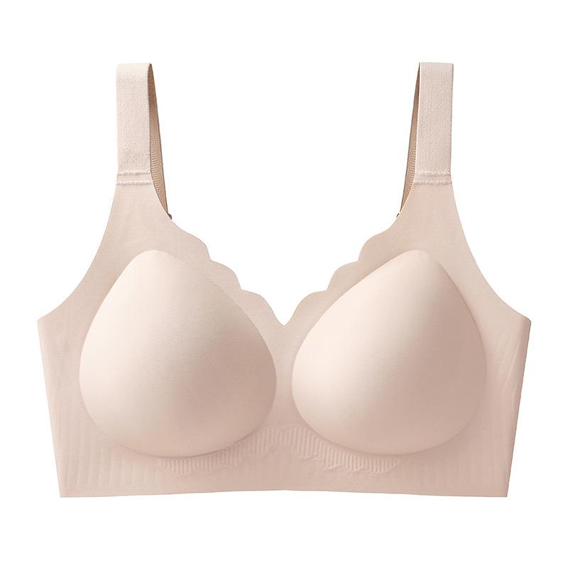 Sexy Bra Women's Wavy Neck Large Size Bra Breathable Fixed Cup One-piece Underwear Push Up Bra