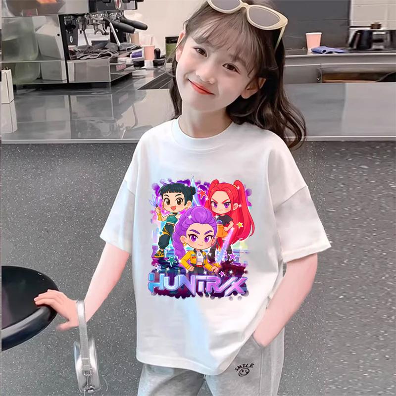 Kids Kpop Demon Hunters Children's T-Shirt Short Sleeve T-shirt Cute Kpop Demon Hunters Tiger Harajuku Tshirt for Boys Girls
