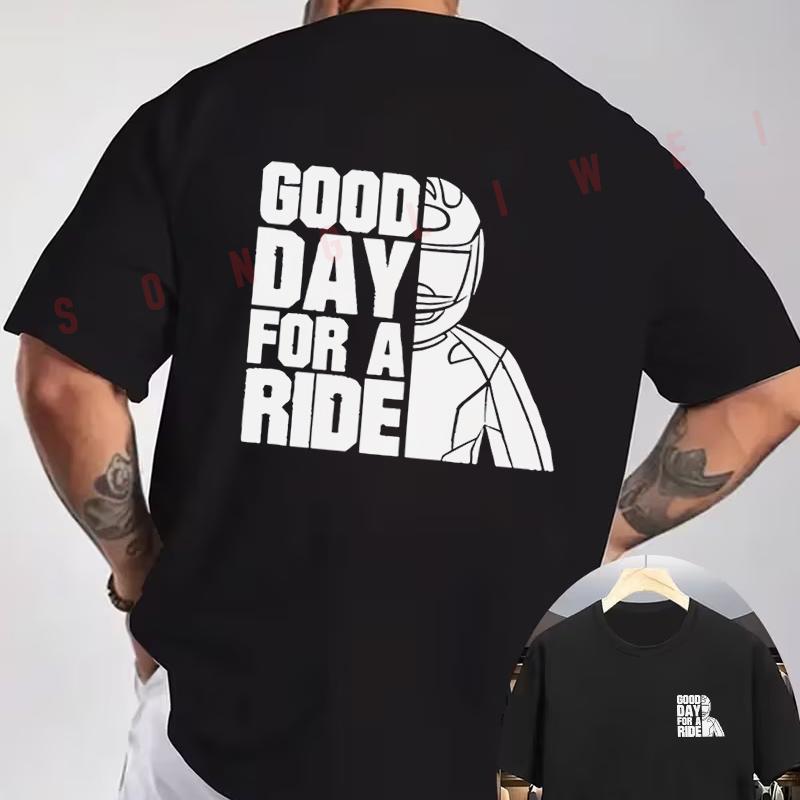 Good Day For A Ride Graphic Motorcycle T-Shirt Double-Sided Print Men's Short Sleeve Round Nec