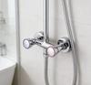 1PC Shower Faucet 4-Point Pipe Connection Copper Dual Handle Shower Mixer Tap Wall Mounted Hot Cold Water Bath Faucet Parts