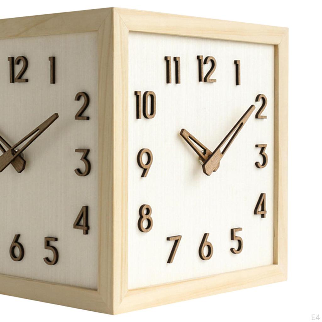 Sided Corner Wall Clock Decorative 9x9inch Solid Wood for Hallway, Bar Multifunctional Stylish