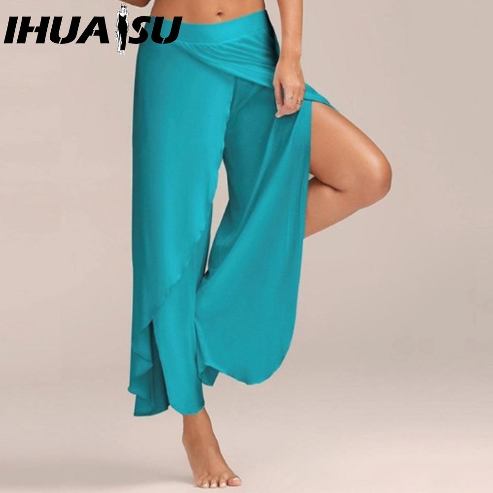 

IHUASU 10 цветов Женские брюки палаццо бохо с широкими штанинами, шифоновая юбка, расклешенные брюки для йоги, больших размеров XXXXXL синий