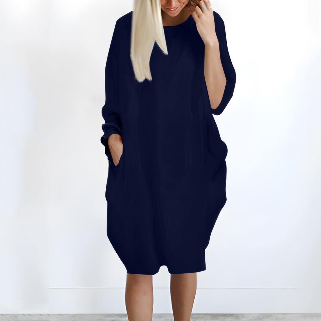 Women's Casual Baggy Pocket Long Sleeve Plus Size Long Sleeve Dress