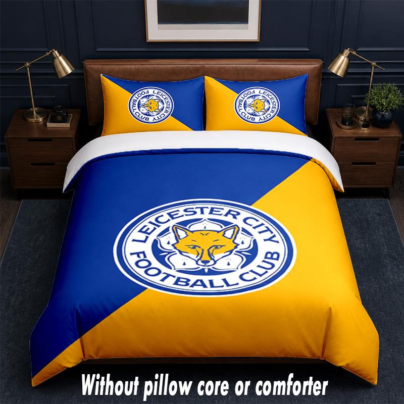 Leicester City Football Design Bed Bedding Set 1 Duvet Cover + 2 Pillowcases Soft Breathable Household Bed Linens