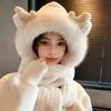 Fashion Elk Antlers Plush Hat Scarf Gloves Women's Winter Ear Protector Thickened Ear Muffs and Neck Warmer Hat Cycling Ski Cap Wind Proof
