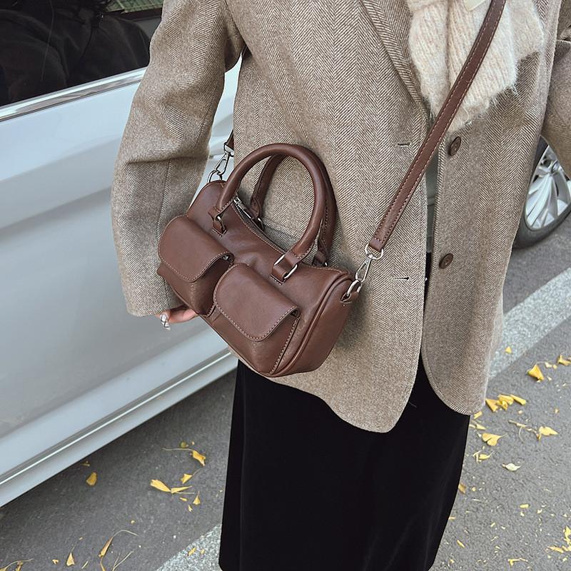 Chic Boston Bag For Women Stylish Large Capacity Handheld Shoulder Purse In Black Red Coffee