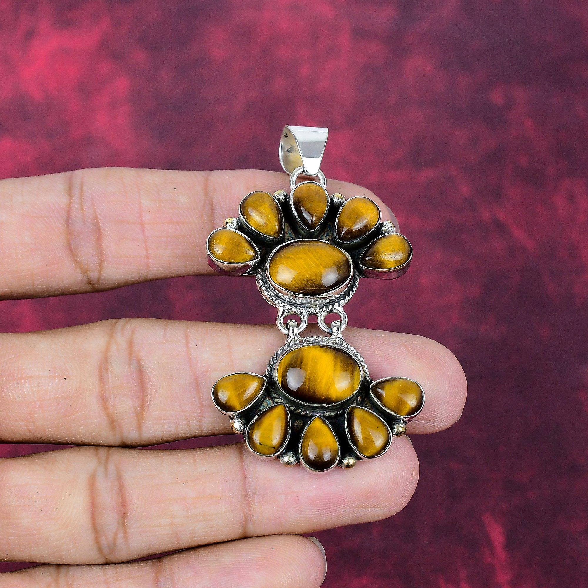 

Tiger s Eye Handmade Gemstone Pendant, 925 Solid Sterling Silver Pendant Antique Jewelry, For Engagement Gift 2.44 Inches