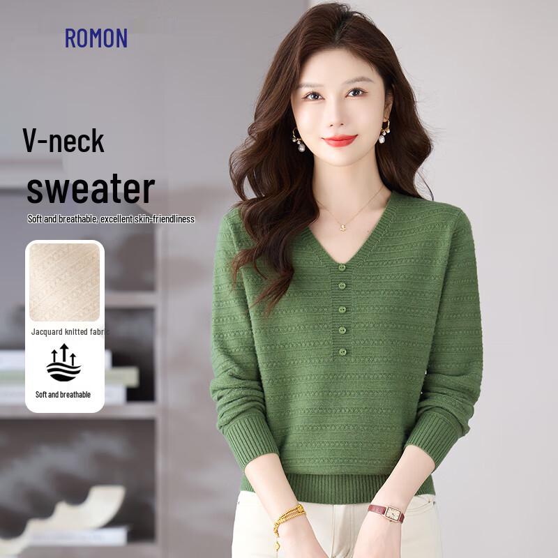 Women's Solid V-Neck Jacquard Knit Sweater