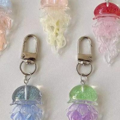 Creative Jelly Color Jellyfish Charm Keychain Y2K Beaded Pendant Phone Chain Car Hanging Decoration Bag Pendants Ornament Gifts