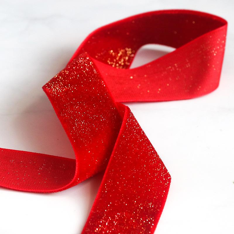 Novoroční Zlatý Samet Stříbrný Samet Stuha Jednostranný Flock Červená Stuha Ozdoba do Vlasů Sponka do Vlasů Materiál Mašle Barevná Popruhová Stuha Domácí Dekorace