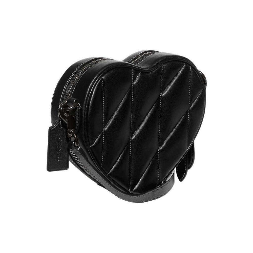 Coach Heart 19 Solid Color Quilted Heart Shape Zipper Closure Leather Shoulder Bag Women Shoulder Bag Black CE725-V5BLK