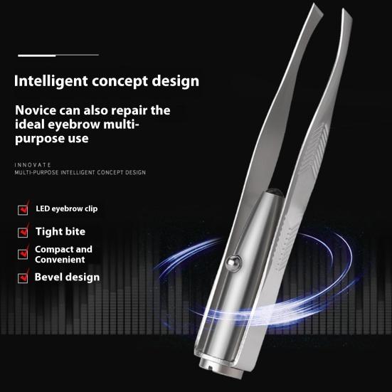 Stainless Steel Eyebrow Clip with LED Light Professional Lighted Eyebrow Tweezers Eyelash Brow Hair Removal Clamp Women Makeup Tools