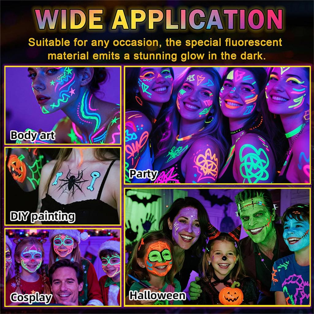 12 Color In The Dark Body And Face Paint Pens  Glow-in-the-dark Acrylic Pens  Creative Pens For Bars And Parties  12*3ml