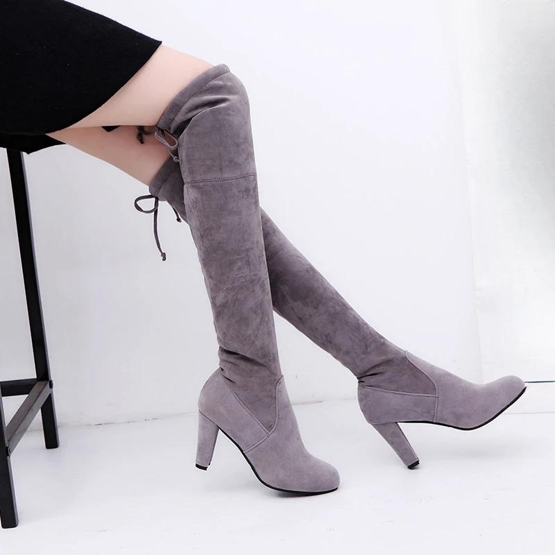 Fashion High Boots Female Winter Boots Women Over The Knee Boots Flat Stretch Sexy Fashion Shoes  Black Mujer Sneakers