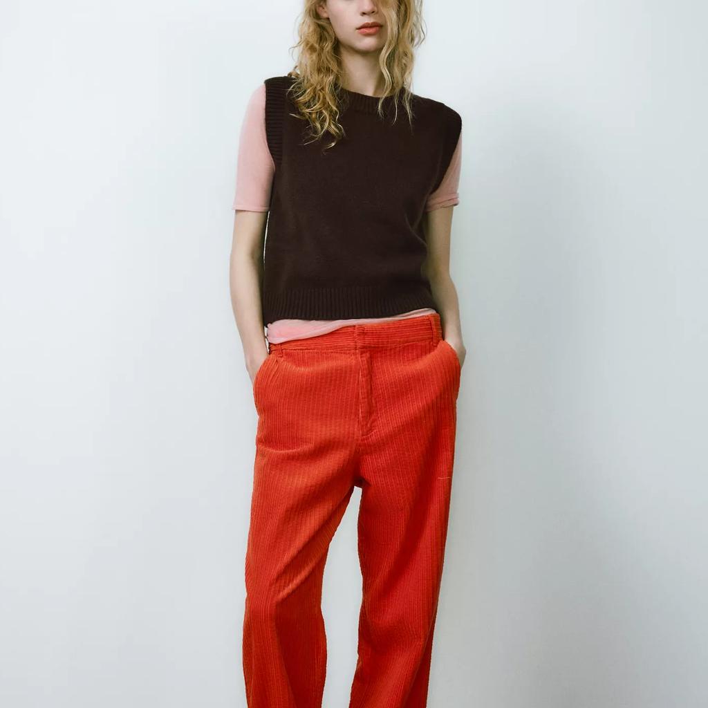 Zara Rundhals Einfarbig Gestrickt Solide Weste Damenoberteile Dunkelbraun 5536144-716