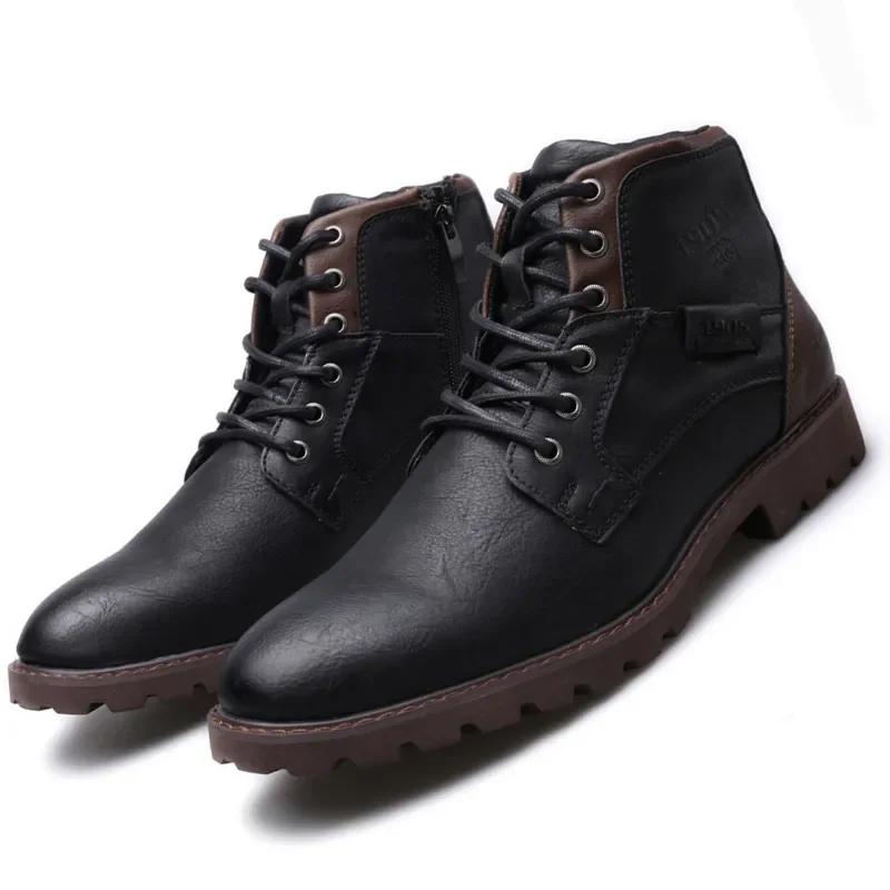 Botas vintage de moda para hombre, zapatos de otoño-invierno 2024, botas de cuero de alta calidad con cremallera lateral, botines para hombre, talla grande 39-48