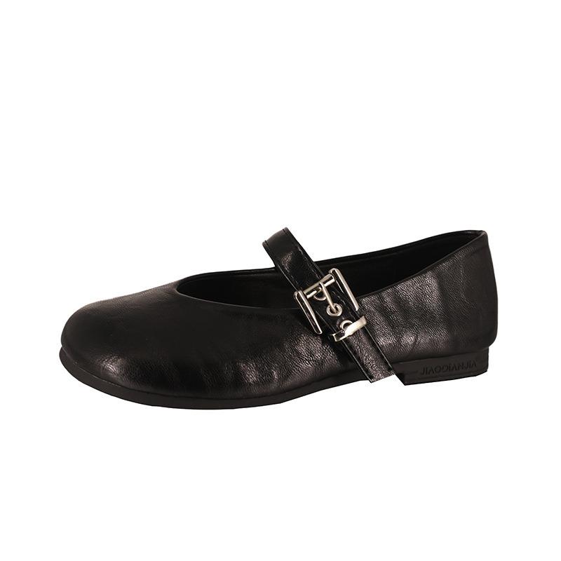 Retro flat-bottomed Mary Jane single shoes women's shoes new spring shallow mouth round head one-word buckle belt