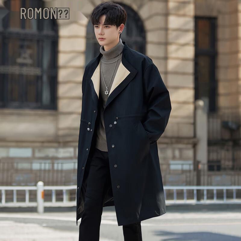 ROMON Men s Elegant British Style Mid-Length Trench Coat L