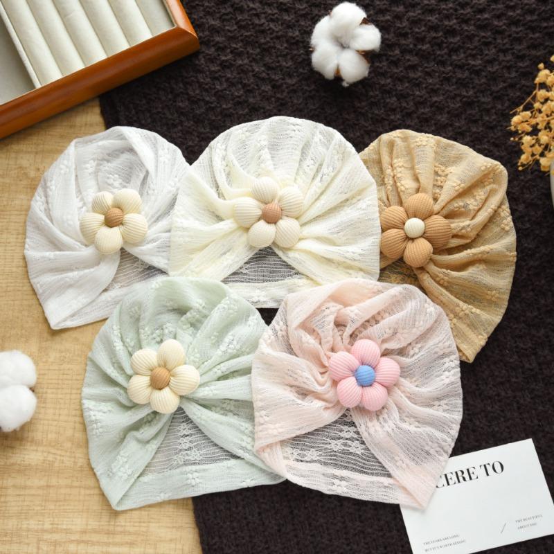 New Children's Head Jewelry Baby Breathable Mesh Hat Baby Five-petal Flower Sweet Fetal Hat Batch
