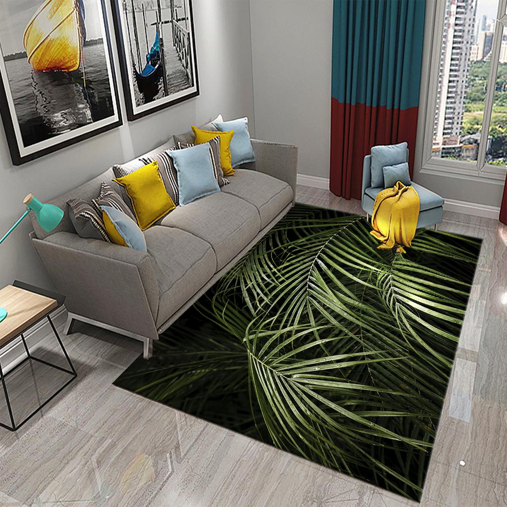 3D Palm Leaf Carpet Green Tropical Plants Rugs Kitchen Bathroom Anti-Slip Door Mats Carpet Living Room Bedroom Decor Floor Rugs