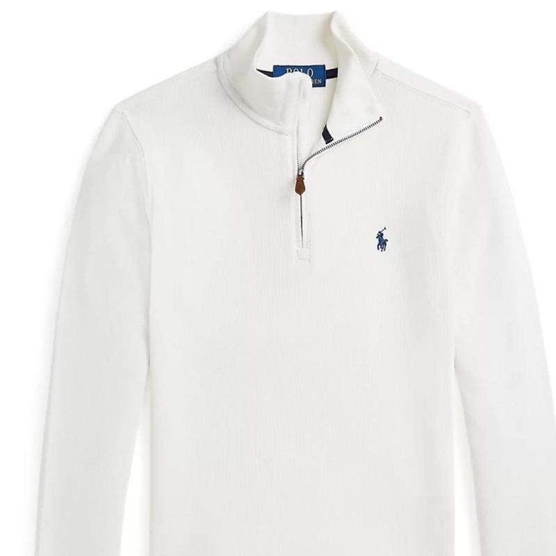 Ralph Lauren Hoodie Solid Color Pony Logo Stand Collar Half Zipper Long Sleeved White Children's Style 323953023-003