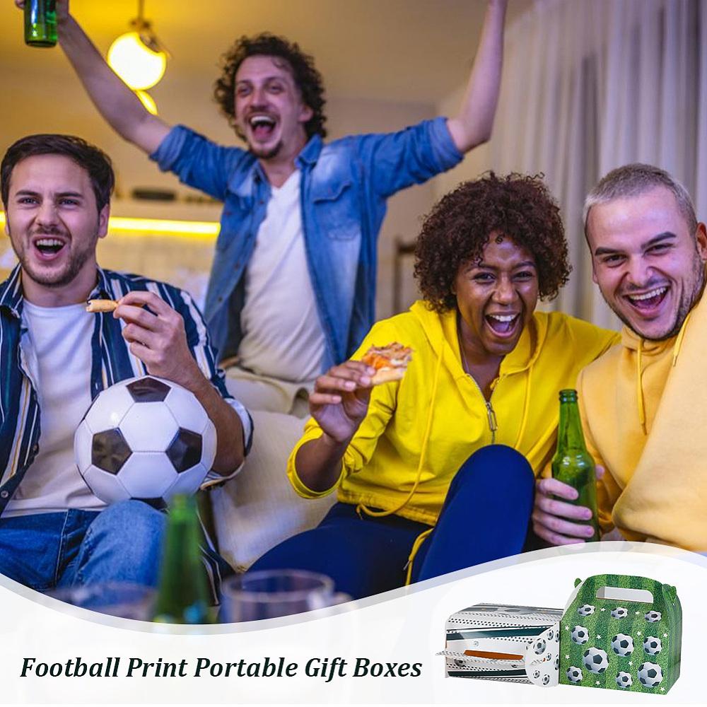 16Pcs 2 Colors Football Print Paper Boxes with Handle Hole Portable Gift Boxes for Wedding Candy Boxes Rectangle Mixed Color 16x9.5x17cm