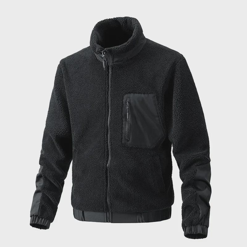European and American Blue Stand-Up Collar Polar Fleece Lamb Wool Coat