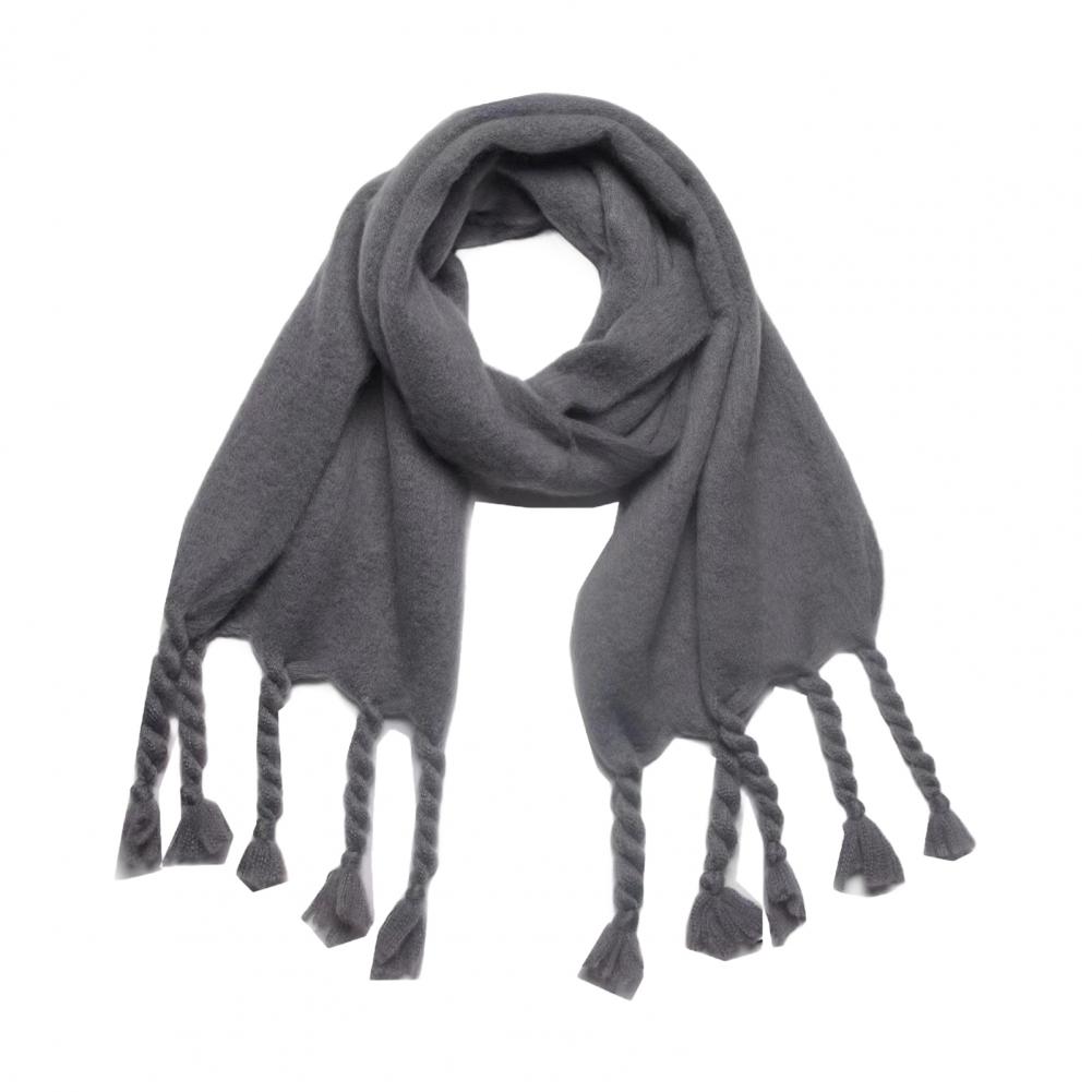 

Female Winter Scarf Thick Warm Scarf with Tassels Versatile Single Color Pashmina for Outside Biking Daily Use Blanket Foul Practical Use XXS сірий