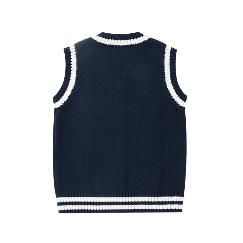 Women's College Style Knitted Vest: 2024 Spring/Autumn Wool Sleeveless Sweater Layering Top