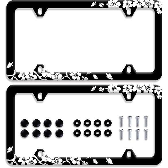 Stitching Tile Boho Pattern License Plate Frame Stainless Steel Parts Colorful License Plate Decorative With Screws Size 12.3" X 6.3" Women