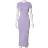 New Short Sleeve Summer Bodycon Dress O Neck Solid Color Elegant Fashion Casual Party Dresses Sexy Slim Fit Clothing