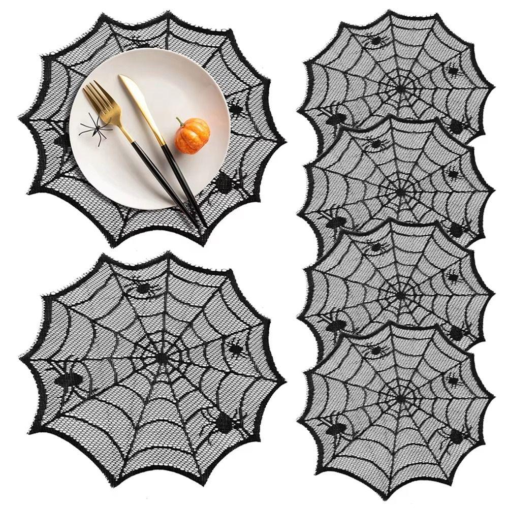Polyester Spider Web Table Mat 30cm Halloween Placemats Decorative Cup Plate Mats for Home