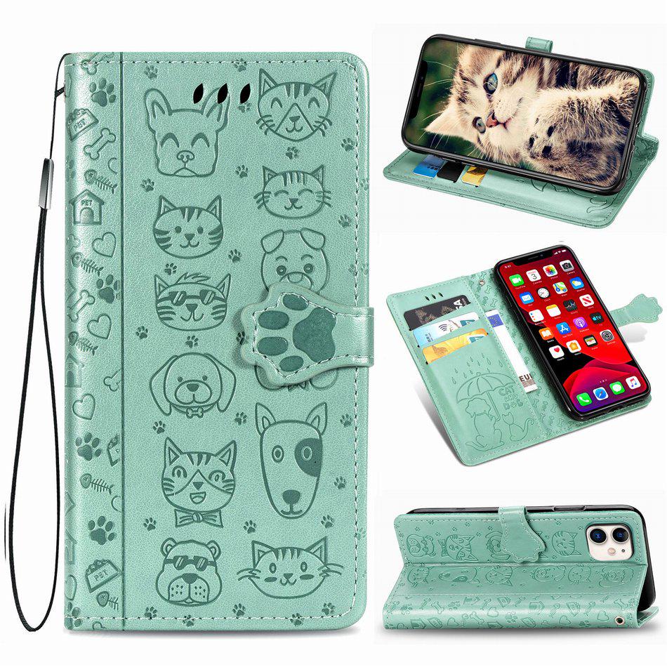 Lovely Cat Dog Kids Phone Holster Case For Apple iPhone 17 Air 16 16E 15 14 13 12 Pro Plus Max Pet Footprint Wallet Cover Cases