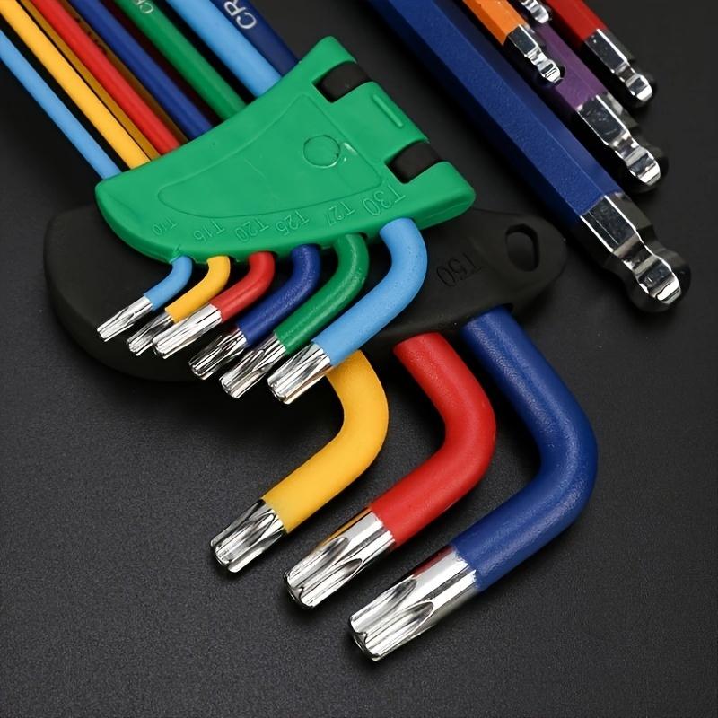 Set of Colorful Hex Keys, 6-Sided Torque Wrenches, Ball-End Combination, 90° Bend Refuse Rebound, Steel Body, for Automotive Diagnosis Tools