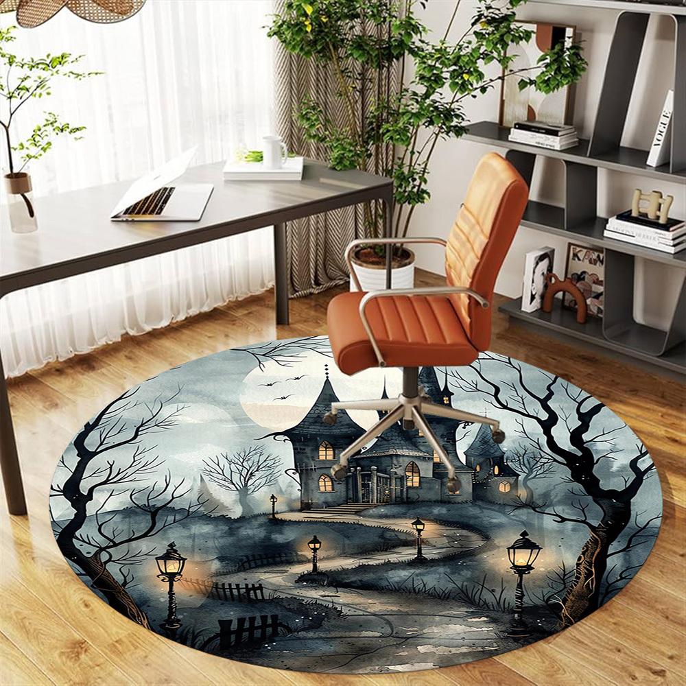 1pc haunted house spooky night Round Chair mat Area Rug - Non-Slip, Floor Mat for Office, Bedroom, and Indoor Decor -1002043