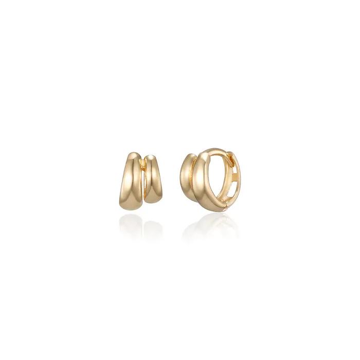 14k Aligned Duo Mini Single Ring Earrings (14k Gold) LFE46
