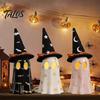 Cute Ghost Desk Decor Light Up Halloween Decoration, Spooky Witch Hat Figurine, Creative Desktop Ornaments Resin LED Lighted Statue for Mantel, Shelf,