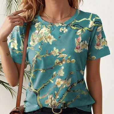 Nuova T-shirt casual da donna a maniche corte larghe con stampa di fiori 3D top estivi eleganti T-shirt girocollo magliette top da donna Harajuku
