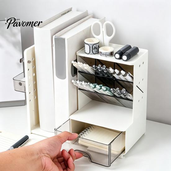 Multipurpose Art Supply Organizer Pen with Retractable Bookends And Pegboard, Multi-Functional Angled Makeup Adjustable for Book Brush Holder, Compact