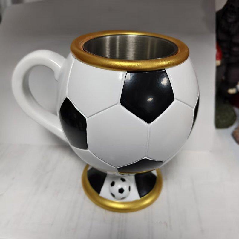 Soccer Mug 3D Souvenir Coffee Mug Resin Stainless Steel Inner Aesthetic For Football Fans Home Use Football Water Cup Gift