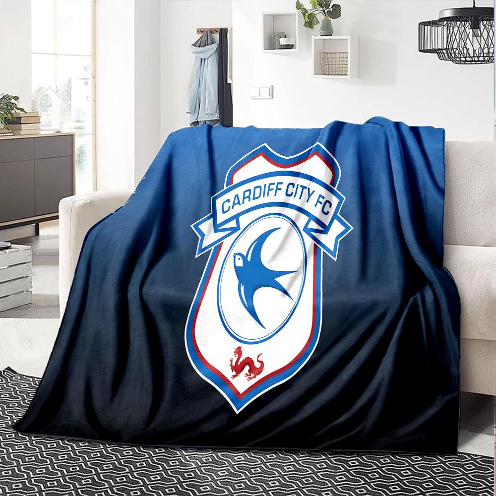 Cardiff Fc Crest Flannel Blanket, Soft Polyester, Modern Design, All-Season for Camping, Travel, Gifts for Holidays or Birthdays
