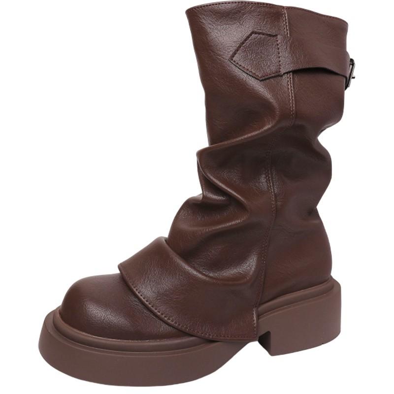 Short trouser boots women's autumn new short boots pleated thin thick-soled fashion boots