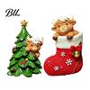 Festive Room Decorations Christmas Highland Cow Stocking Figurine, Xmas Tree Cattle Resin Desktop Decor Statue, Animal Sculpture for Holiday