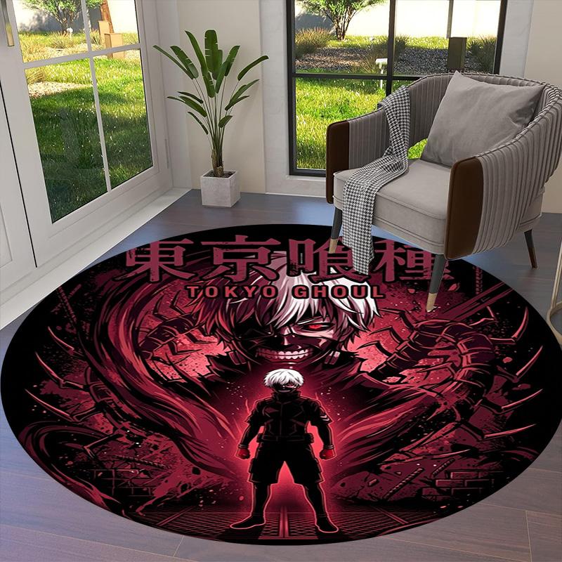 Tokyo Ghoul Okrągły Dywanik Dywan do Salonu Sypialni Sofy Pokoju Zabaw Dekoracja Antypoślizgowa Mata Podłogowa