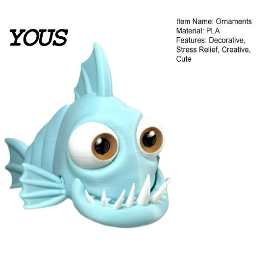 Smooth Surface Decoration 3D Printed Articulated Piranha, Flexible Joint Fish Models, Desktop Movable Office Fatigue Reliever Fidget Toy, Cute Piranha