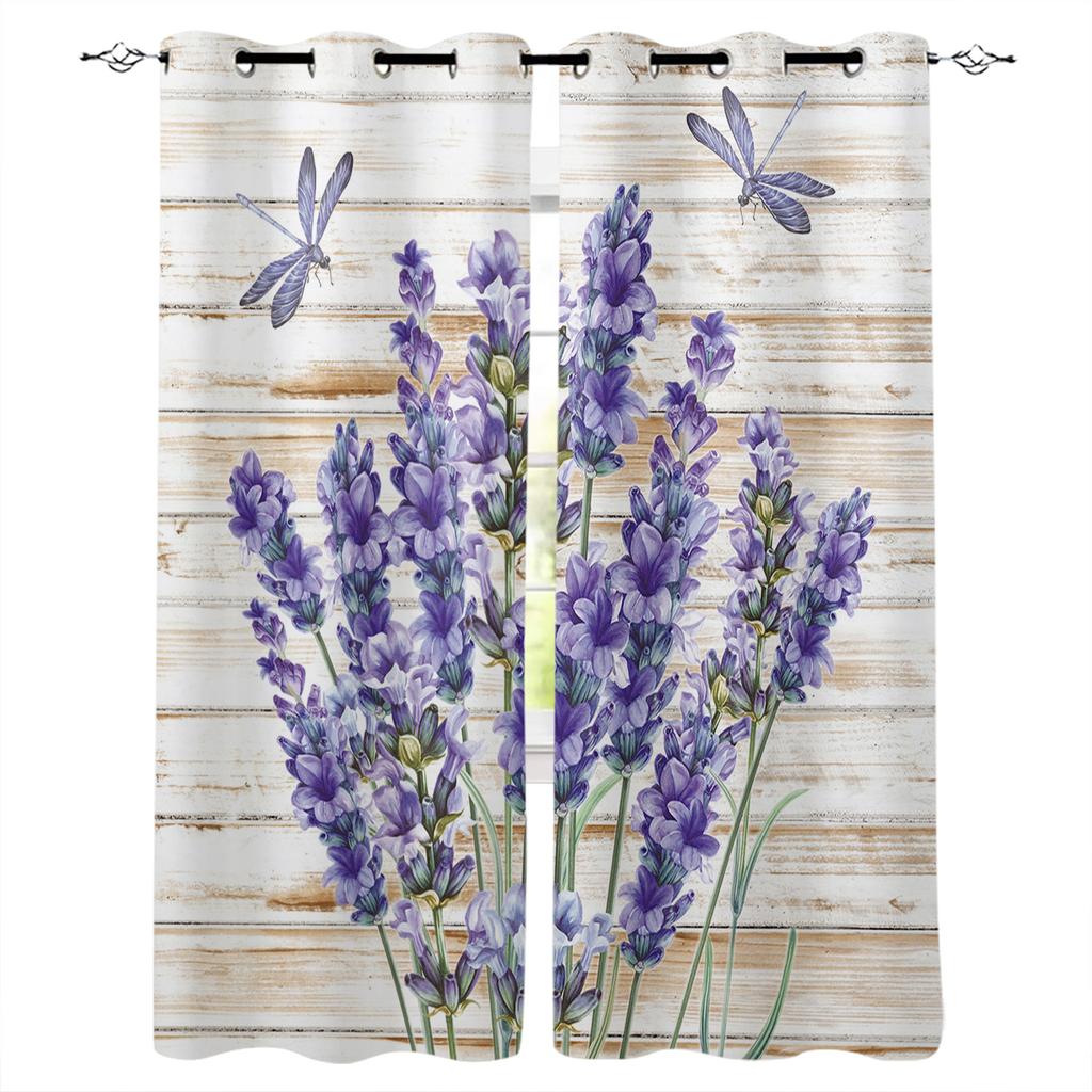 Purple Lavender Flowers Window Curtain For Living Room Bedroom Home Decor Kitchen For Window Drapes