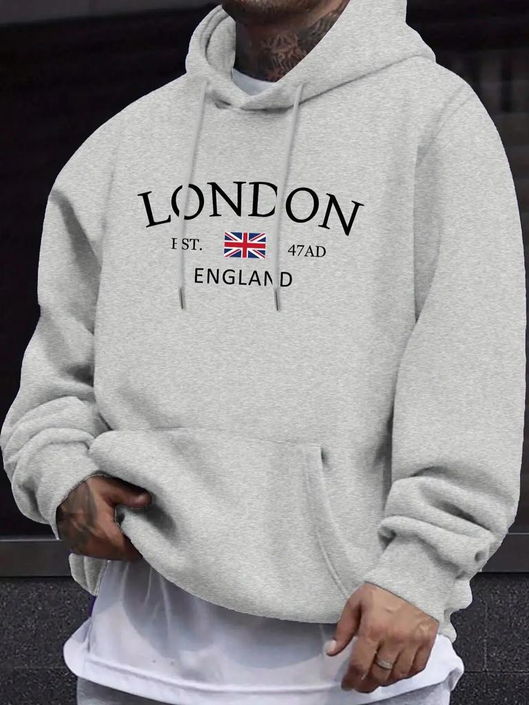 London Fashion Print Hoodies For Men Casual Autumn Winter casual sweatshirt Kangaroo pocket Long sleeve Autumn/Winter simple